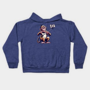 Monkey taking  selfie with a selfie stick Kids Hoodie